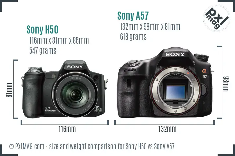 Sony H50 vs Sony A57 size comparison