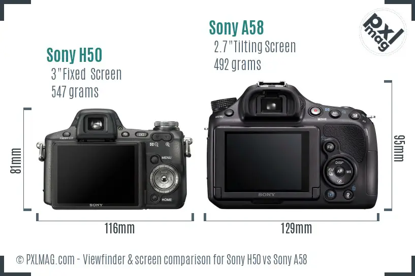 Sony H50 vs Sony A58 Screen and Viewfinder comparison