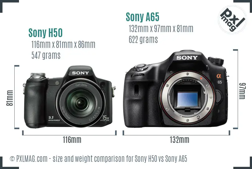 Sony H50 vs Sony A65 size comparison