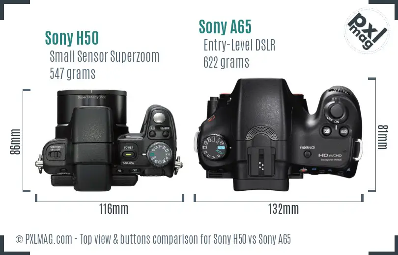 Sony H50 vs Sony A65 top view buttons comparison