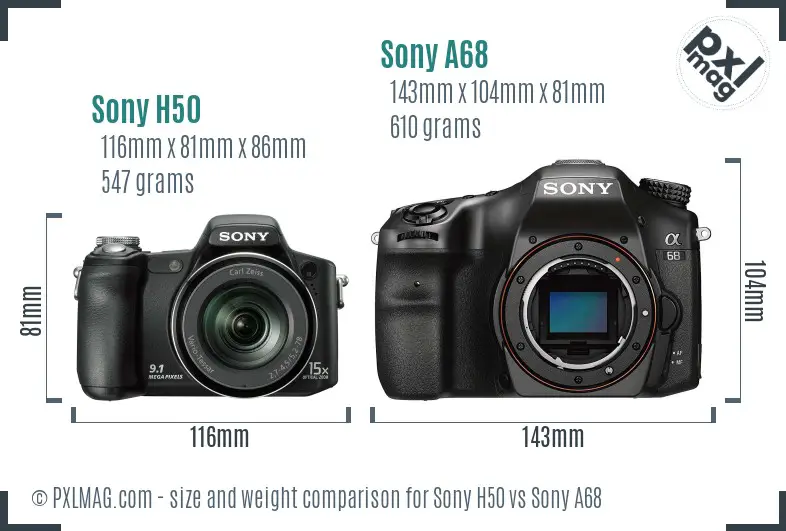 Sony H50 vs Sony A68 size comparison