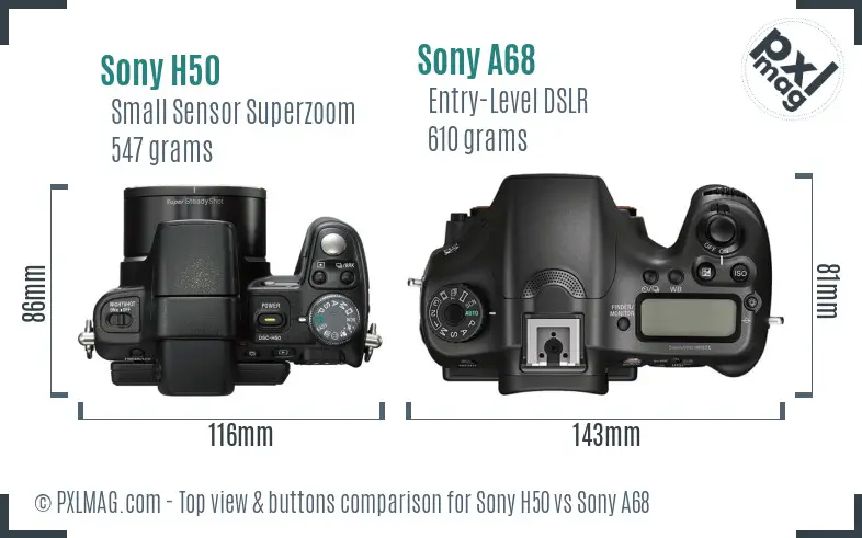 Sony H50 vs Sony A68 top view buttons comparison