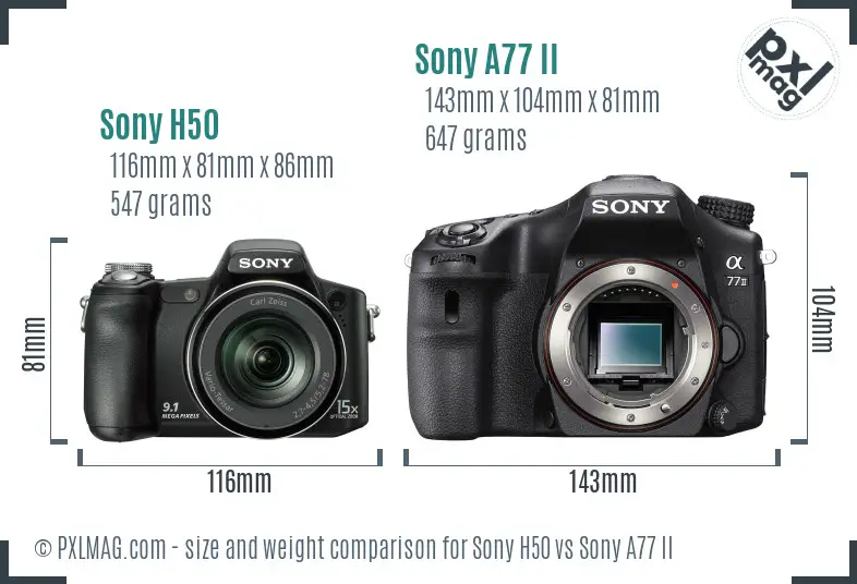 Sony H50 vs Sony A77 II size comparison