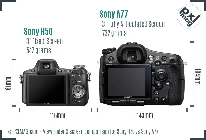 Sony H50 vs Sony A77 Screen and Viewfinder comparison