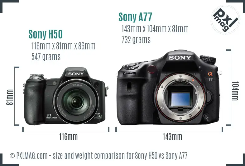 Sony H50 vs Sony A77 size comparison