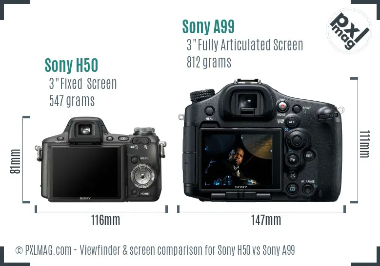 Sony H50 vs Sony A99 Screen and Viewfinder comparison