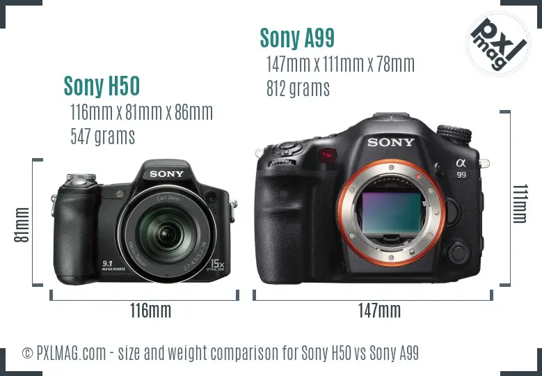 Sony H50 vs Sony A99 size comparison