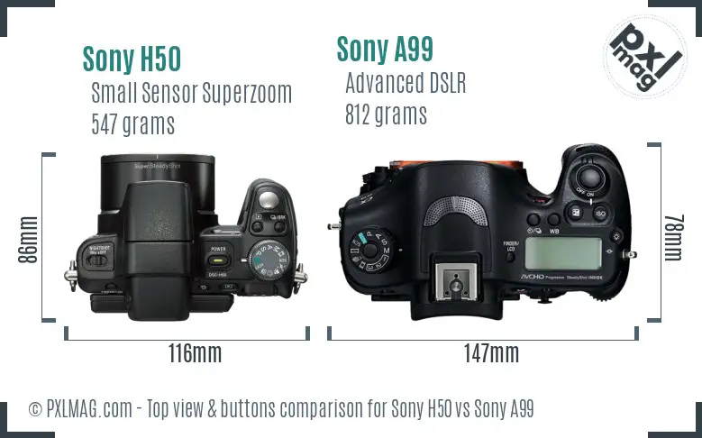 Sony H50 vs Sony A99 top view buttons comparison