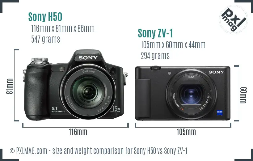 Sony H50 vs Sony ZV-1 size comparison