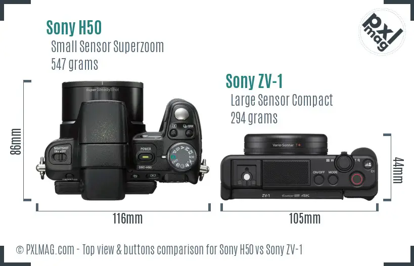 Sony H50 vs Sony ZV-1 top view buttons comparison