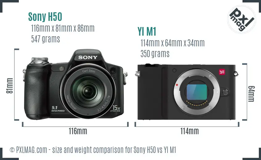 Sony H50 vs YI M1 size comparison