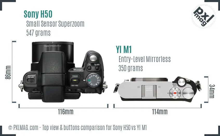 Sony H50 vs YI M1 top view buttons comparison