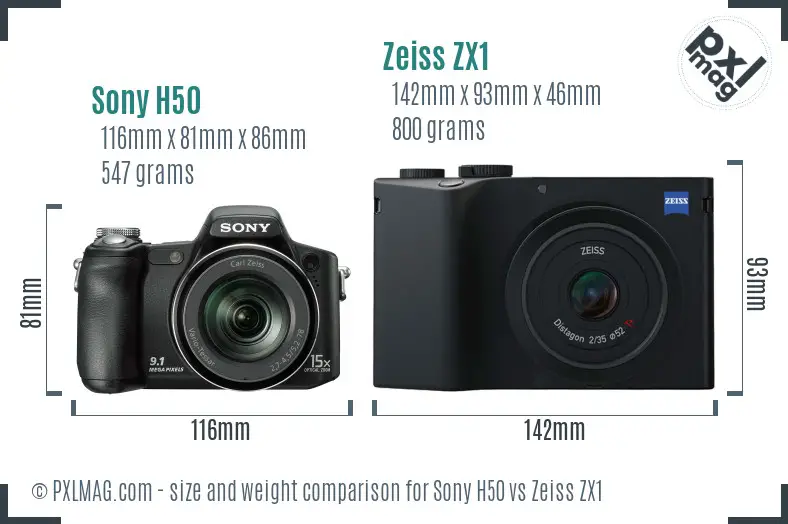 Sony H50 vs Zeiss ZX1 size comparison