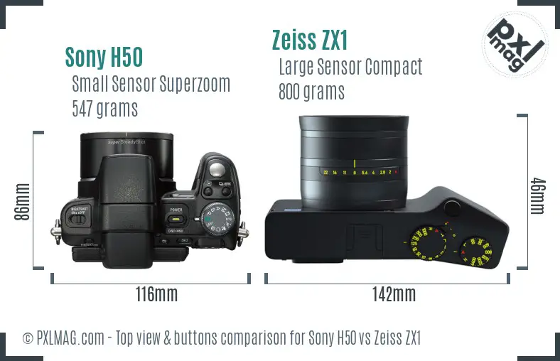 Sony H50 vs Zeiss ZX1 top view buttons comparison
