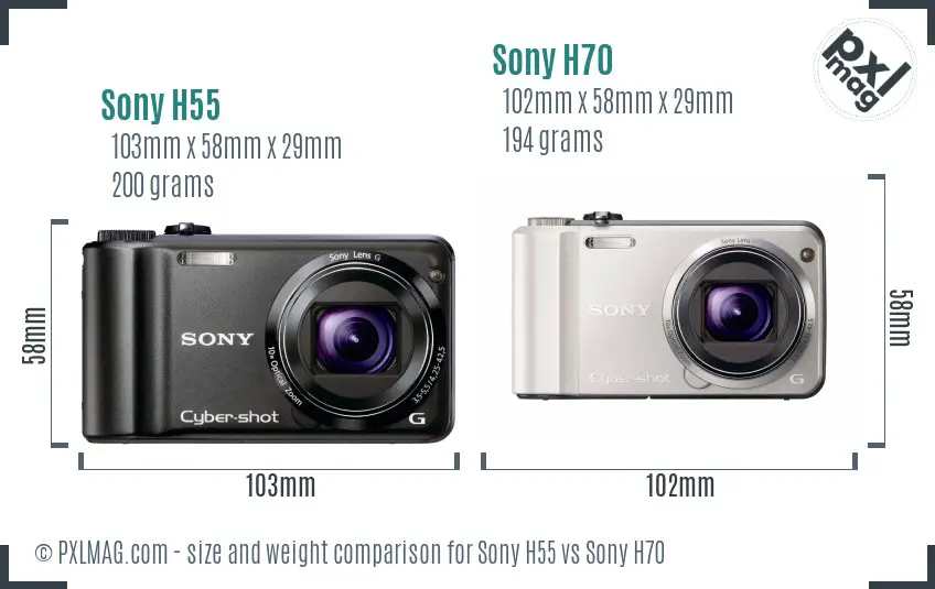 Sony H55 vs Sony H70 size comparison