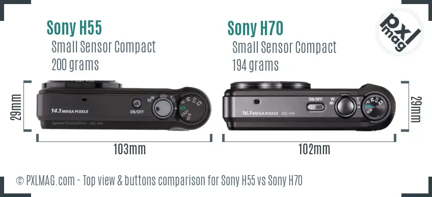 Sony H55 vs Sony H70 top view buttons comparison
