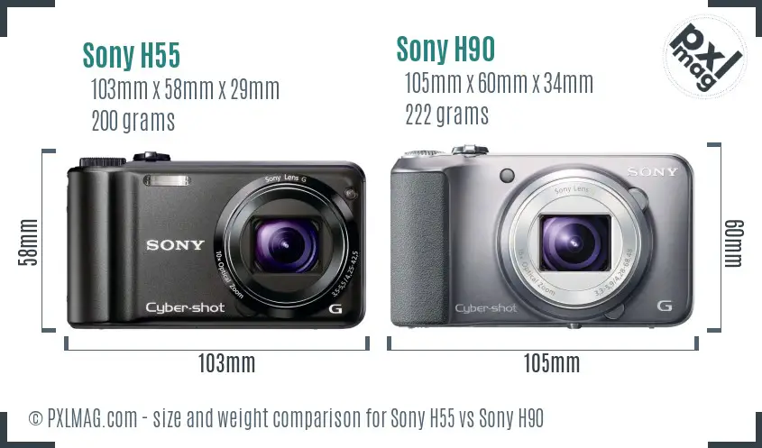 Sony H55 vs Sony H90 size comparison