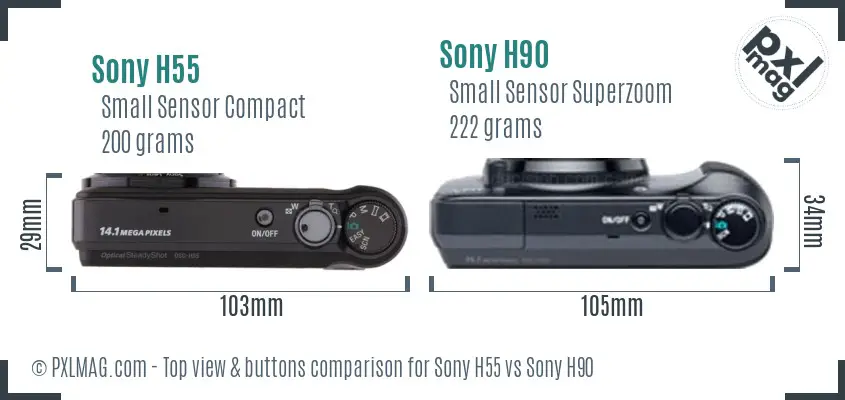 Sony H55 vs Sony H90 top view buttons comparison