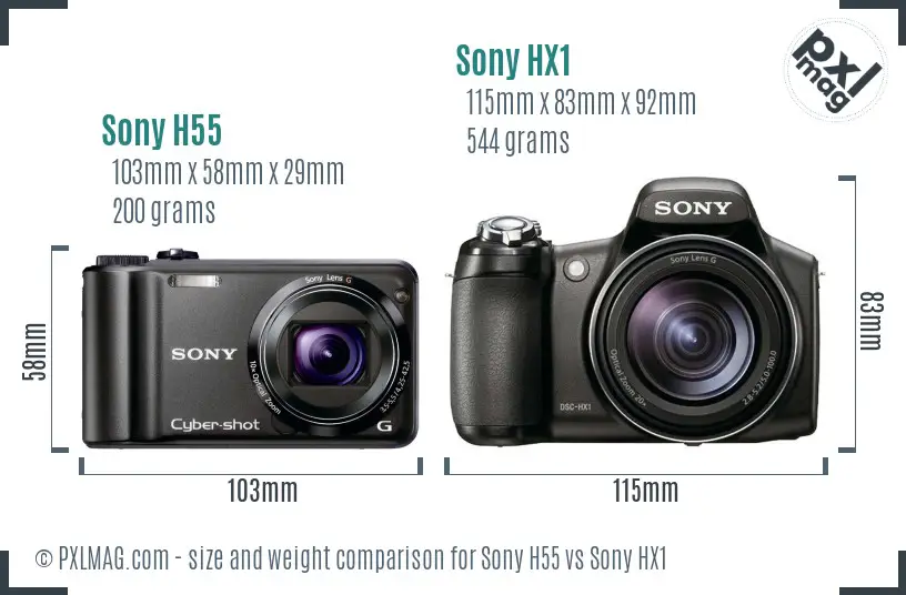 Sony H55 vs Sony HX1 size comparison