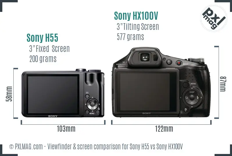 Sony H55 vs Sony HX100V Screen and Viewfinder comparison