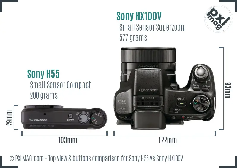 Sony H55 vs Sony HX100V top view buttons comparison