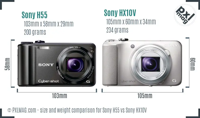 Sony H55 vs Sony HX10V size comparison