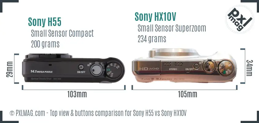 Sony H55 vs Sony HX10V top view buttons comparison
