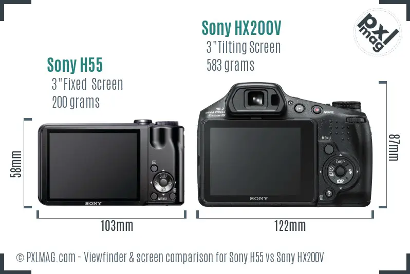Sony H55 vs Sony HX200V Screen and Viewfinder comparison