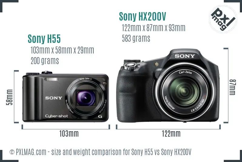 Sony H55 vs Sony HX200V size comparison