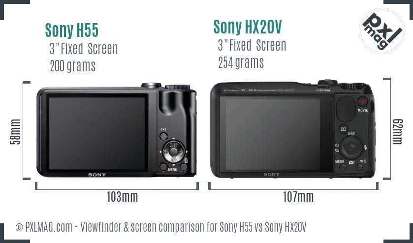 Sony H55 vs Sony HX20V Screen and Viewfinder comparison