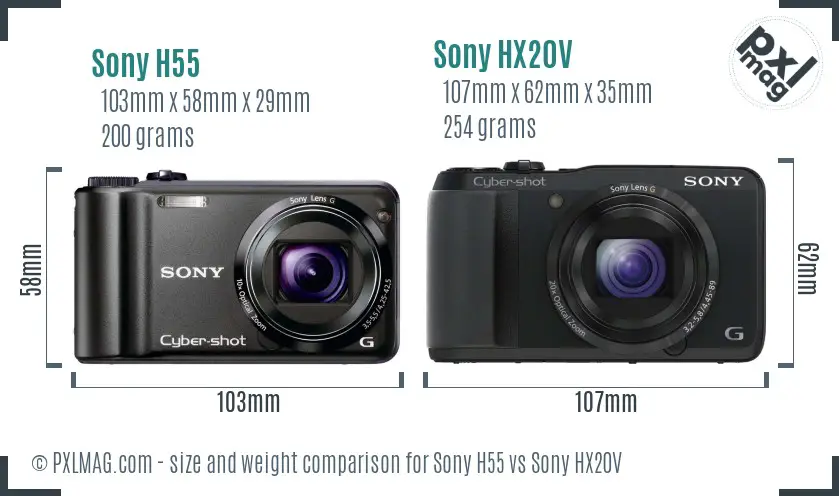 Sony H55 vs Sony HX20V size comparison
