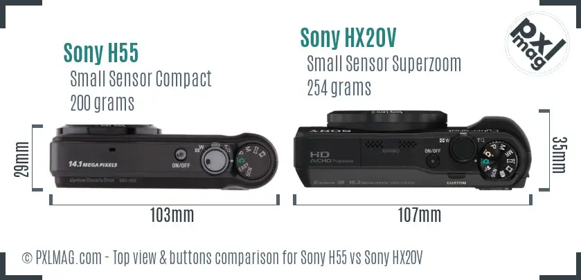 Sony H55 vs Sony HX20V top view buttons comparison