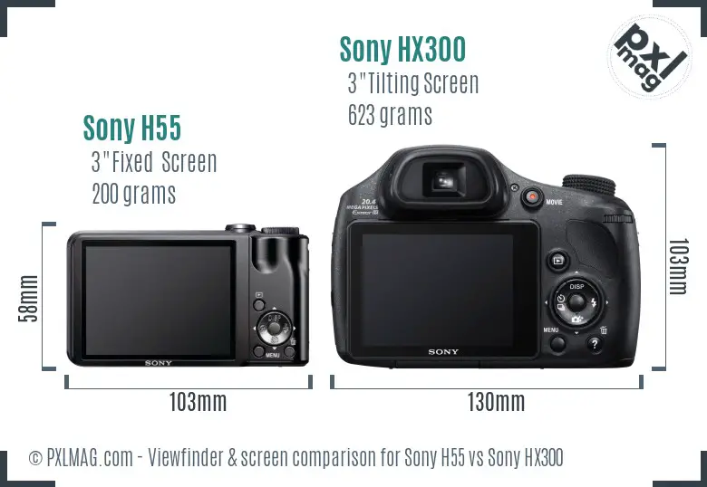 Sony H55 vs Sony HX300 Screen and Viewfinder comparison