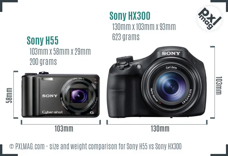 Sony H55 vs Sony HX300 size comparison