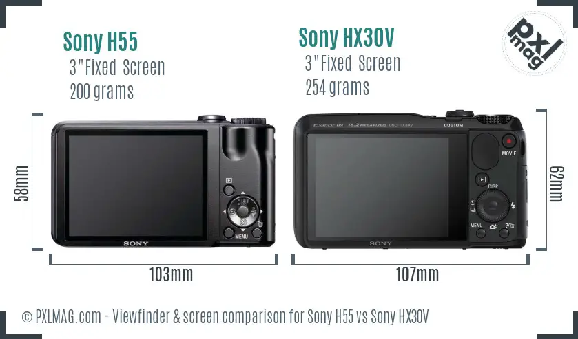 Sony H55 vs Sony HX30V Screen and Viewfinder comparison