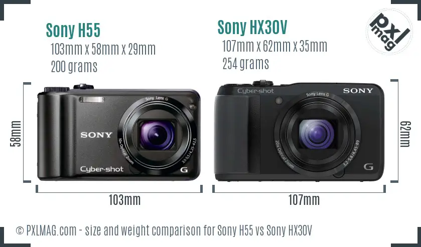 Sony H55 vs Sony HX30V size comparison