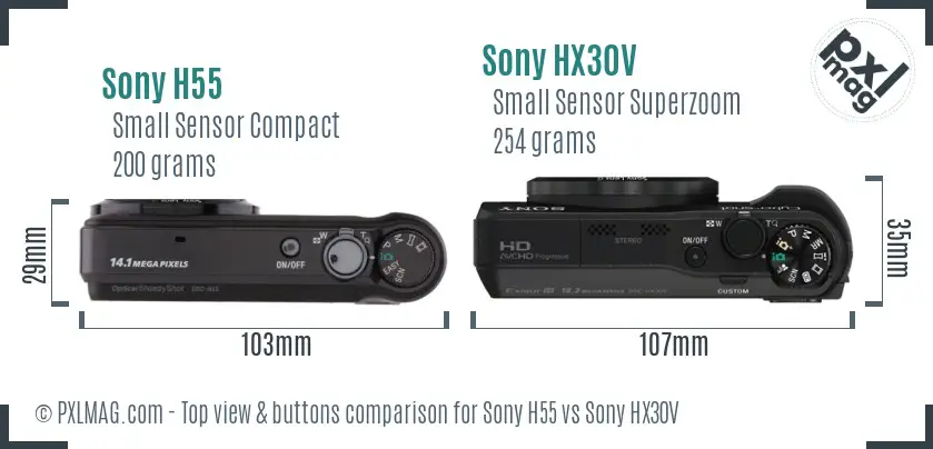 Sony H55 vs Sony HX30V top view buttons comparison