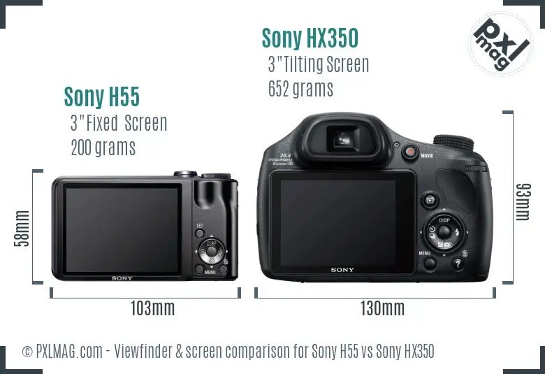 Sony H55 vs Sony HX350 Screen and Viewfinder comparison