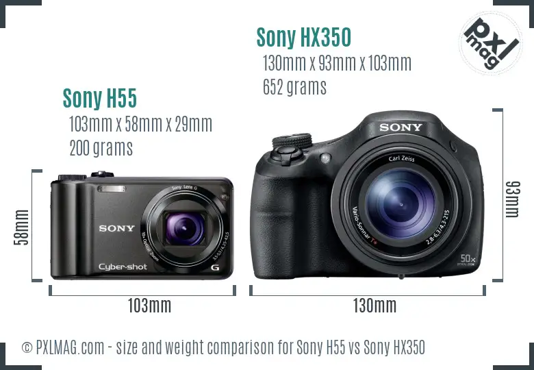 Sony H55 vs Sony HX350 size comparison