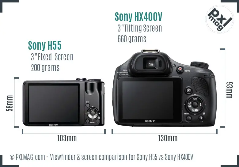 Sony H55 vs Sony HX400V Screen and Viewfinder comparison
