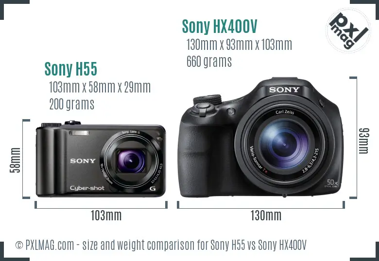 Sony H55 vs Sony HX400V size comparison