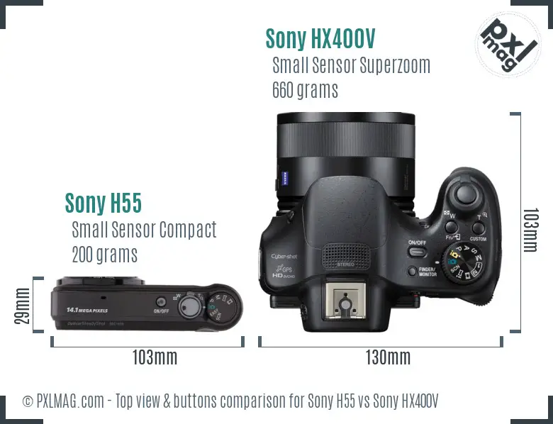 Sony H55 vs Sony HX400V top view buttons comparison