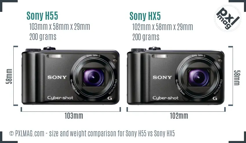Sony H55 vs Sony HX5 size comparison