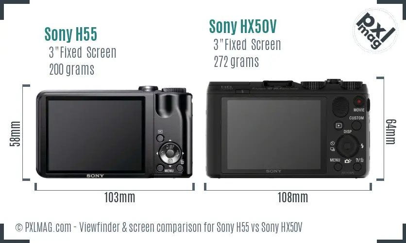 Sony H55 vs Sony HX50V Screen and Viewfinder comparison