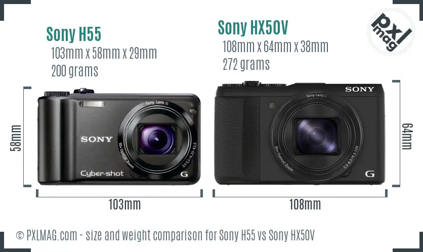 Sony H55 vs Sony HX50V size comparison