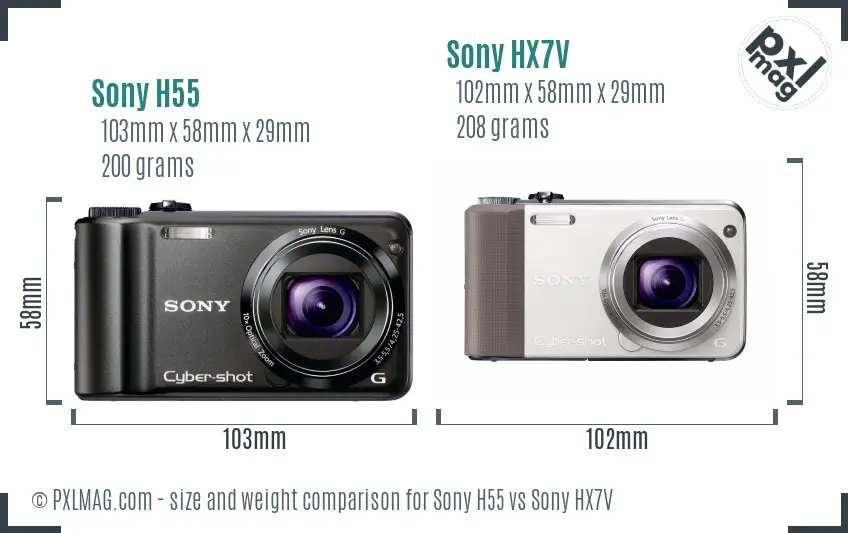 Sony H55 vs Sony HX7V size comparison