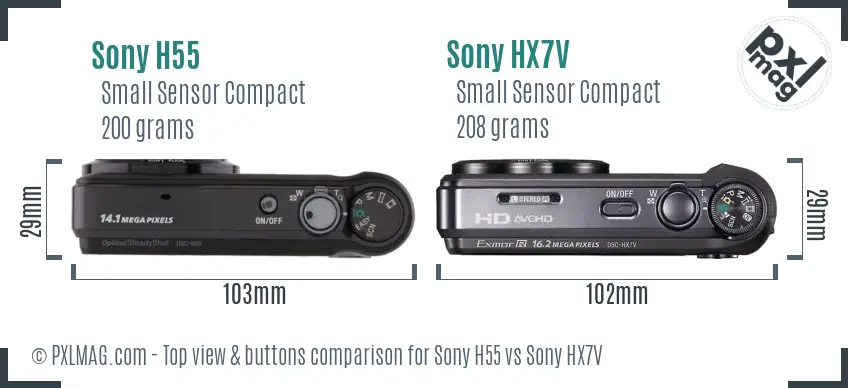 Sony H55 vs Sony HX7V top view buttons comparison