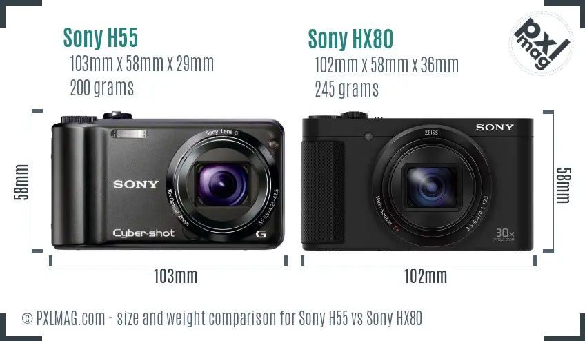 Sony H55 vs Sony HX80 size comparison