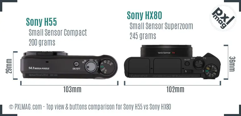 Sony H55 vs Sony HX80 top view buttons comparison
