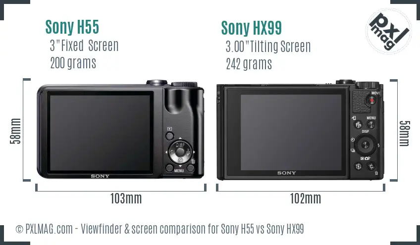 Sony H55 vs Sony HX99 Screen and Viewfinder comparison